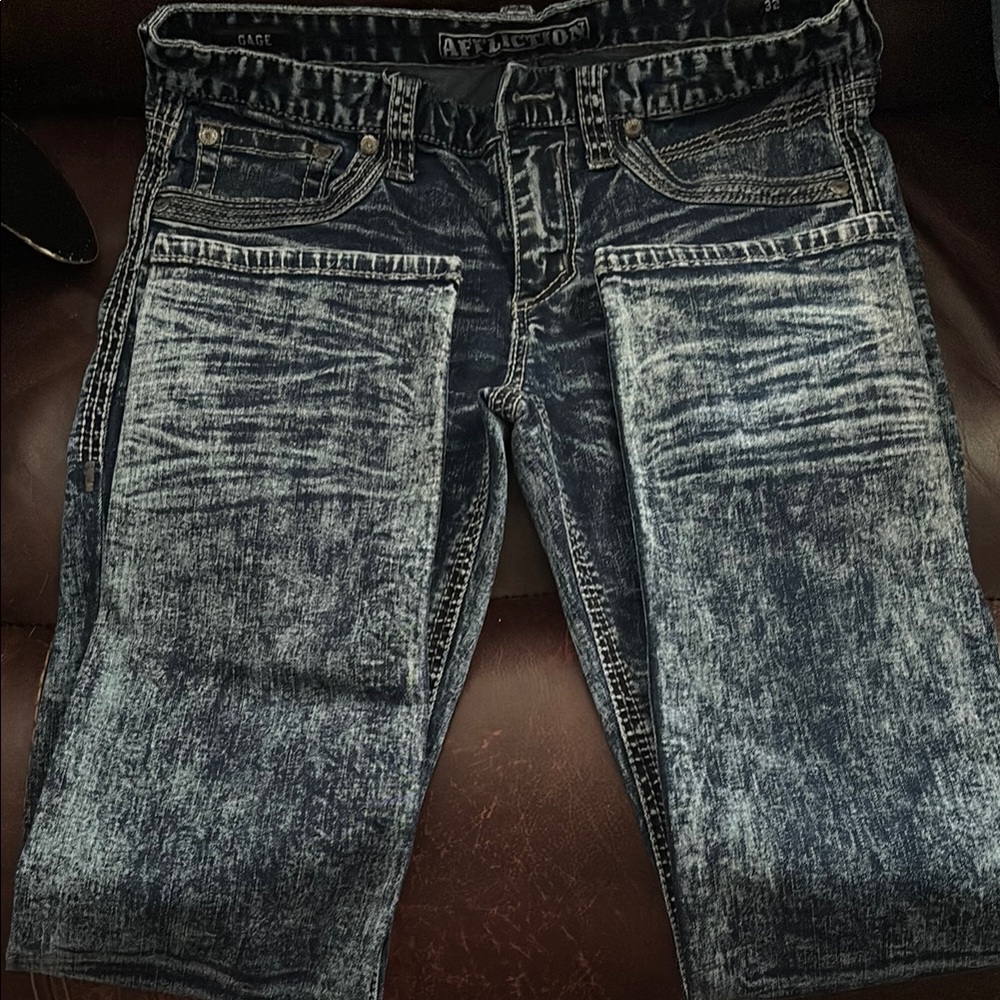Affliction Distressed Blue and White Denim Jeans